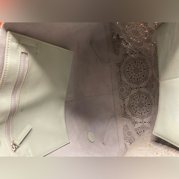 Vince Camuto Leila Laser Cut Leather Shoulder Tote in Blue Hint with Silver - Picture 6 of 8